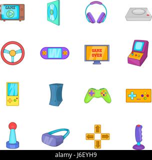 Video game icons set, cartoon style Stock Vector