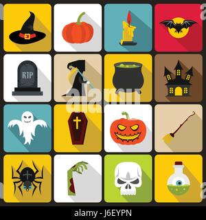 Halloween icons set in flat style Stock Vector