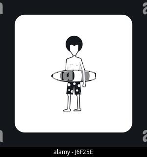 Surfer man holding surfboard icon Stock Vector