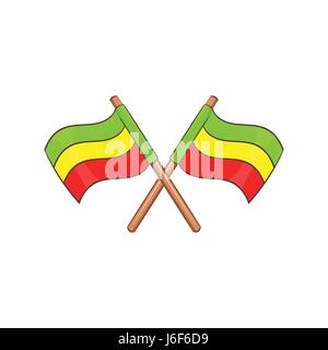 Rastafarian crossed flags icon, cartoon style Stock Vector