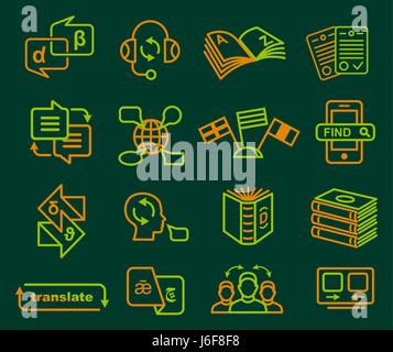 Translator profession icons set, outline style Stock Vector
