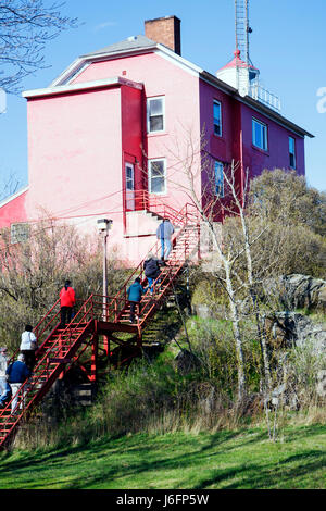 Marquette Michigan Upper Peninsula UP Lake Superior,Lakeshore Boulevard,Marquette Harbor Lighthouse,1866,tour group,Great Lakes,climb,stairs,navigatio Stock Photo