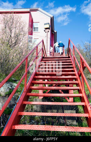 Marquette Michigan Upper Peninsula UP Lake Superior,Lakeshore Boulevard,Marquette Harbor Lighthouse,1866,tour group,Great Lakes,climb,stairs,height,ea Stock Photo