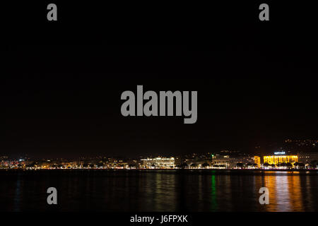 Cannes beach night view, France. Famous town in south of France. Promenade de la Croisette Stock Photo