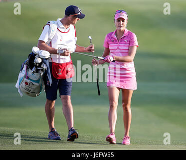 Williamsburg, Virginia, USA. 20th May, 2017. Lexi Thompson trades clubs with her caddie during the third round of the Kingsmill Championship on the Kingsmill Resort River Course in Williamsburg, Virginia. Justin Cooper/CSM/Alamy Live News Stock Photo