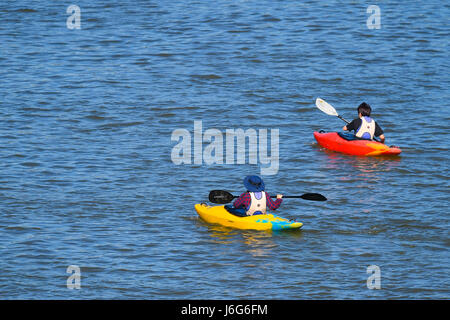 Heidelberg, Germany. 17th May, 2017. Two canoeists make their way across the Neckar river in Heidelberg, Germany, 17 May 2017. Photo: Uwe Anspach/dpa/Alamy Live News Stock Photo