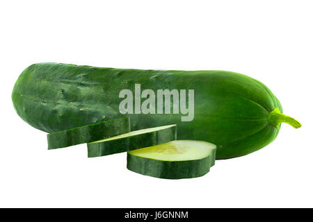 Cucumber and slices isolated over white background. Stock Photo