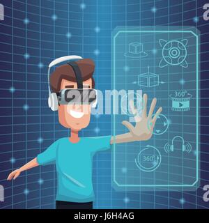 virtual reality wearing goggle 360 degree vision digital Stock Vector