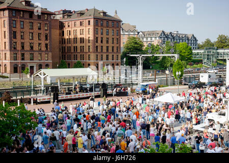 Roanoke Virginia,Railside Stage,First Fridays,downtown,street Festival,festivals fair,crowd,aerial overhead from above view,historic Hotel Roanoke,bri Stock Photo