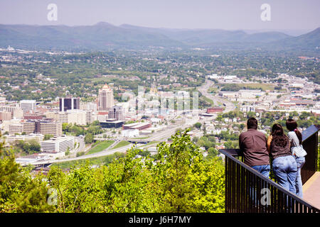 Roanoke Virginia,Mill Mountain Overlook,view,downtown,city,valley,Allegheny Mountains,Blue Ridge,Appalachian,Hispanic family families parent parents c Stock Photo