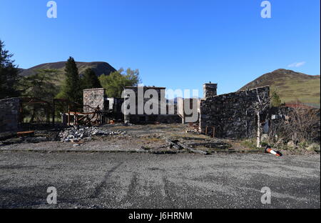 Remains of fire damaged Spittal of Glenshee Hotel Spittal of Glenshee Scotland  May 2017 Stock Photo