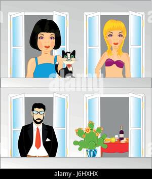 Balcony and people on him Stock Vector