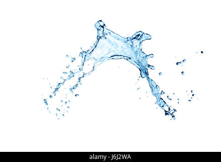 blue wave of water with bubbles on white background Stock Photo