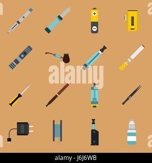 Vaping icons set in flat style Stock Vector
