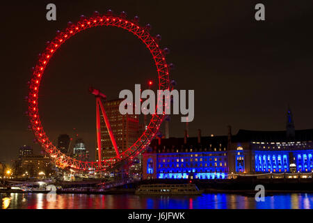The London Eye at Night. Stock Photo