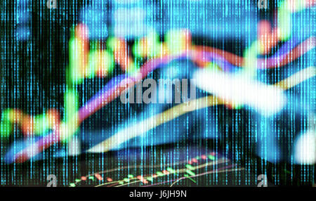 Blur Stock market graph and tablet with abstract binary digital code for background image , digital disruption concept , technical trading concept Stock Photo