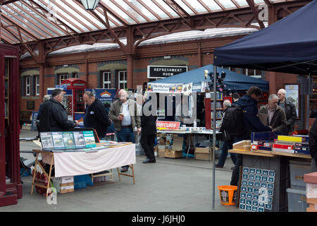 Rail enthusiasts stalls at the Severn Valley Railway, Kidderminster, UK Stock Photo