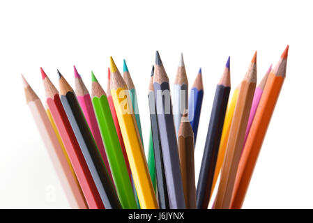 Assorted Multi Colored Pencils on White Background Stock Photo