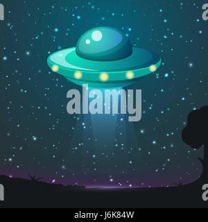 UFO light vector. Alien sky beams. Ufo spaceship with beam, saucer ufo flying illustration Stock Vector