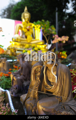 KL, MALAYSIA - 10 MAY 2017 : 18 little monk statues decorating a   Wesak day procession floats at Brickfield Maha Vihara buddhish temple. Stock Photo