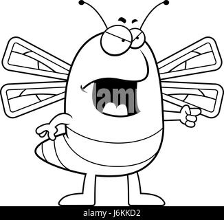 A cartoon dragonfly with an angry expression. Stock Vector