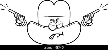 A cartoon cowboy hat with an angry expression. Stock Vector