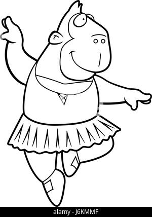 A happy cartoon ape ballerina in a tutu. Stock Vector