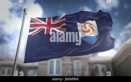 Anguilla Flag 3D Rendering on Blue Sky Building Background Stock Photo