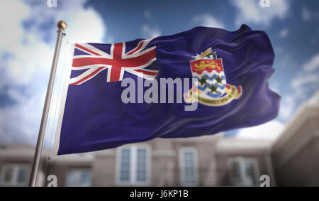 Cayman Islands Flag 3D Rendering on Blue Sky Building Background Stock Photo