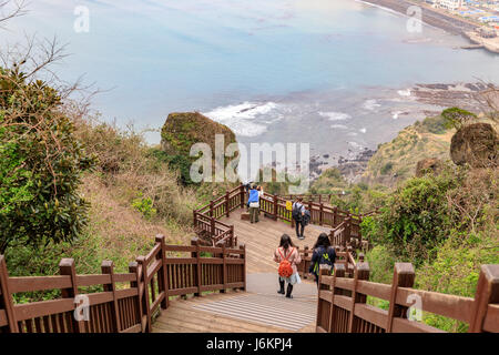 Apr 7, 2017 View of Seongsan Sunrise Peak in Jeju Island, South Korea Stock Photo