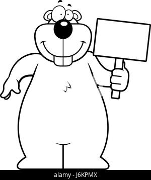 A happy cartoon gopher with a sign. Stock Vector