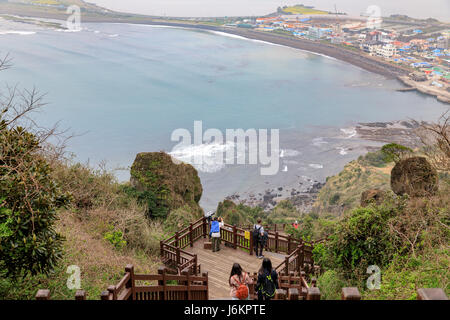 Apr 7, 2017 View of Seongsan Sunrise Peak in Jeju Island, South Korea Stock Photo