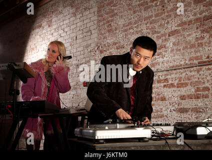 social cool turntable boys asian dancing dance date dating get to know band Stock Photo