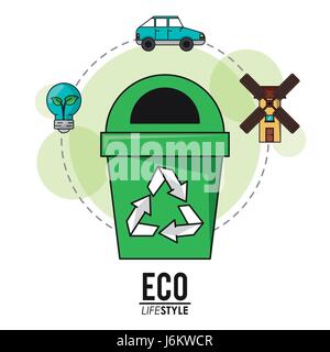 eco lifestyle recycle trash can energy transport Stock Vector