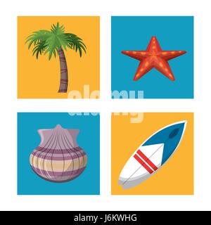 happy summer traveling template with beach summer accessories Stock Vector