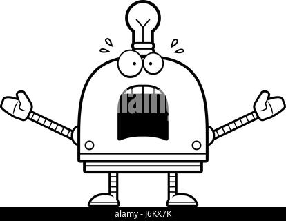 A cartoon illustration of a little robot looking scared. Stock Vector