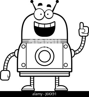 A cartoon illustration of a red robot with an idea. Stock Vector