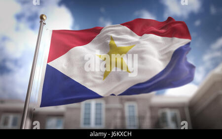 Saba Flag 3D Rendering on Blue Sky Building Background Stock Photo