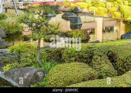 New Otani hotel Japanese gardens.Typical japanese garden in the centre of Tokyo. Stock Photo