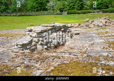 Looking North at the remains of the Roman Bridge carrying Dere street the road from York to the North over the River Tees at Piercebridge Stock Photo