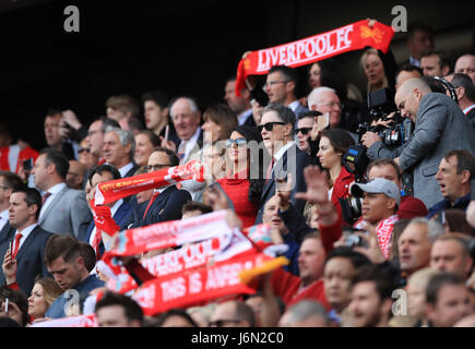 Liverpool owner John W Henry with wife Linda Pizzuti in the stands before the Premier League match at Anfield, Liverpool. Stock Photo