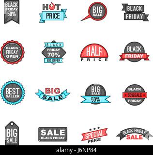 Black Friday icons set, cartoon style Stock Vector