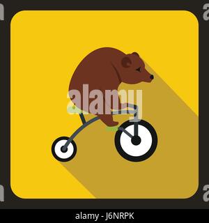 Bear on a bike icon, flat style Stock Vector