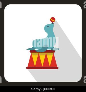 Circus seal with a bal icon, flat style Stock Vector