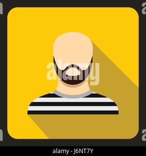 Bearded man in prison garb icon, flat style Stock Vector