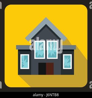 House with broken windows icon, flat style Stock Vector