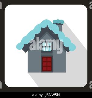 House with snow on roof icon, flat style Stock Vector