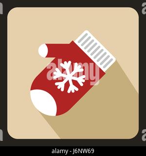 Red winter gloves icon, flat style Stock Vector