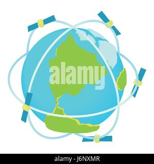Satellite communications around world icon Stock Vector