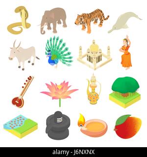 India icons set, isometric 3d style Stock Vector
